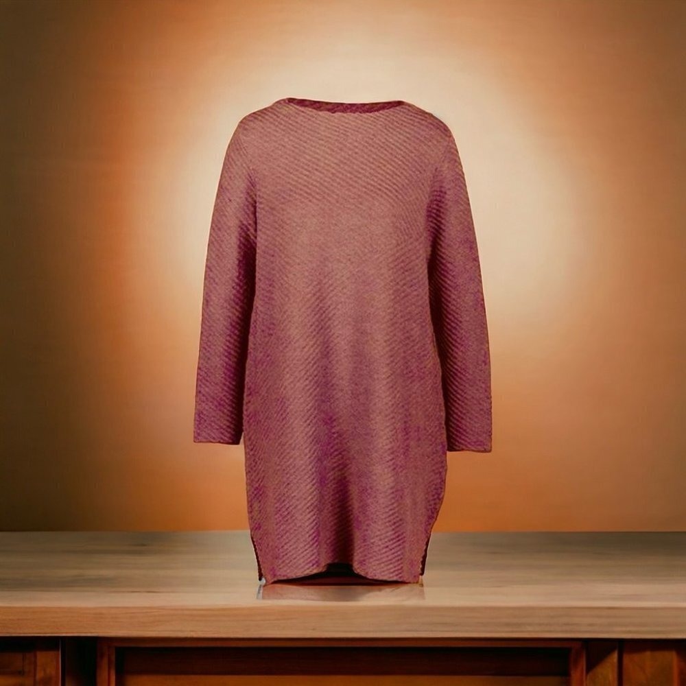 OSKA Dark Burnt Orange 100% Wool Bateau Neck Ribbed Sweater Dress Size 1/S